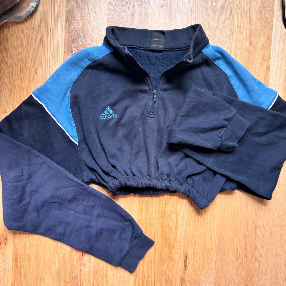 Adidas Dark Blue Cropped Pullover with Light Blue Details